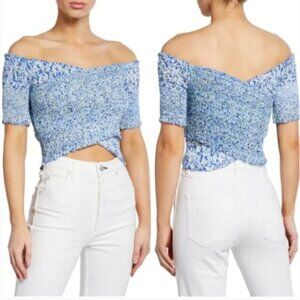 Poupette St. Barth Blue Off-Shoulder Crop Top